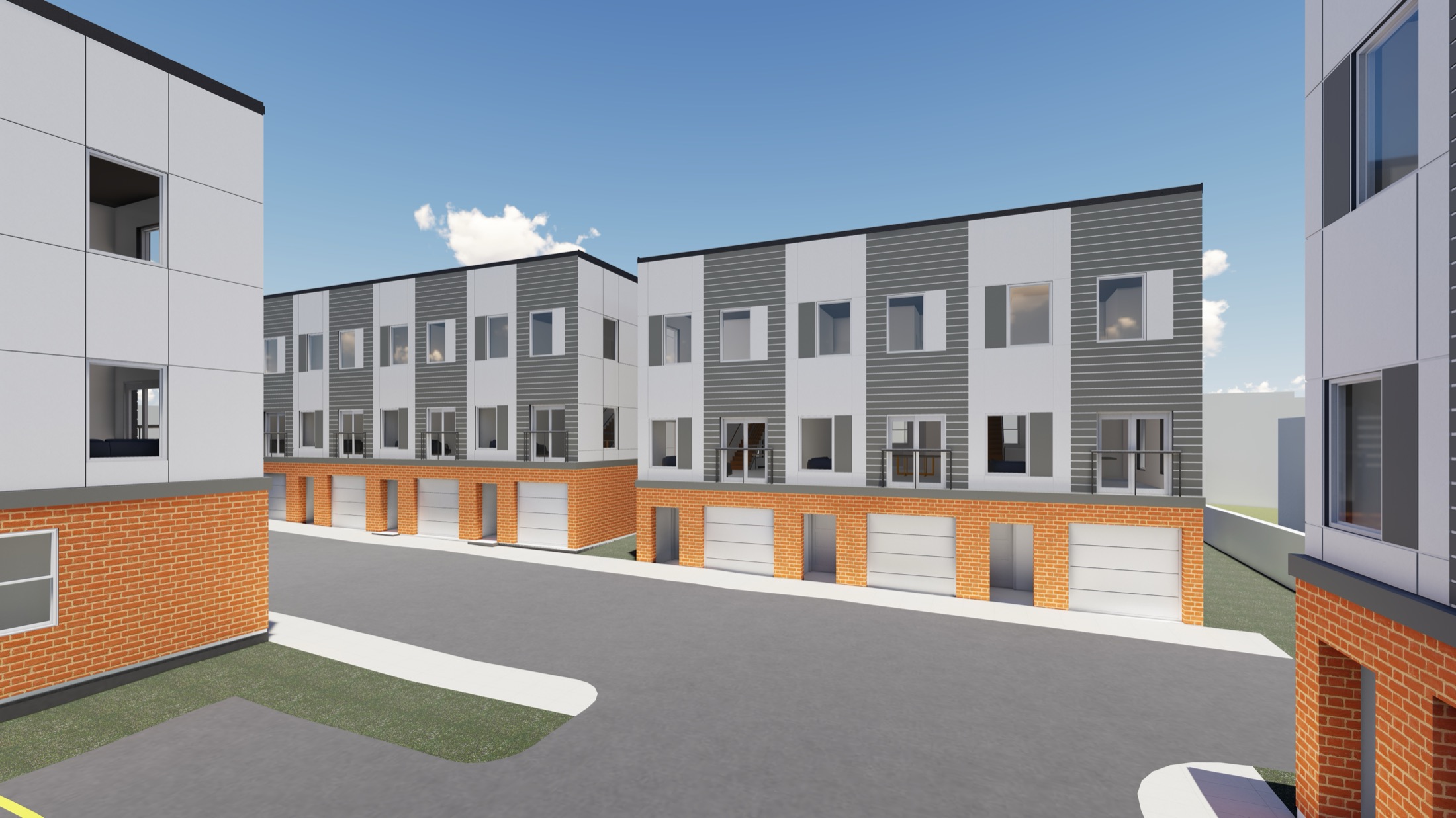 Garage-entry townhomes with brick bases